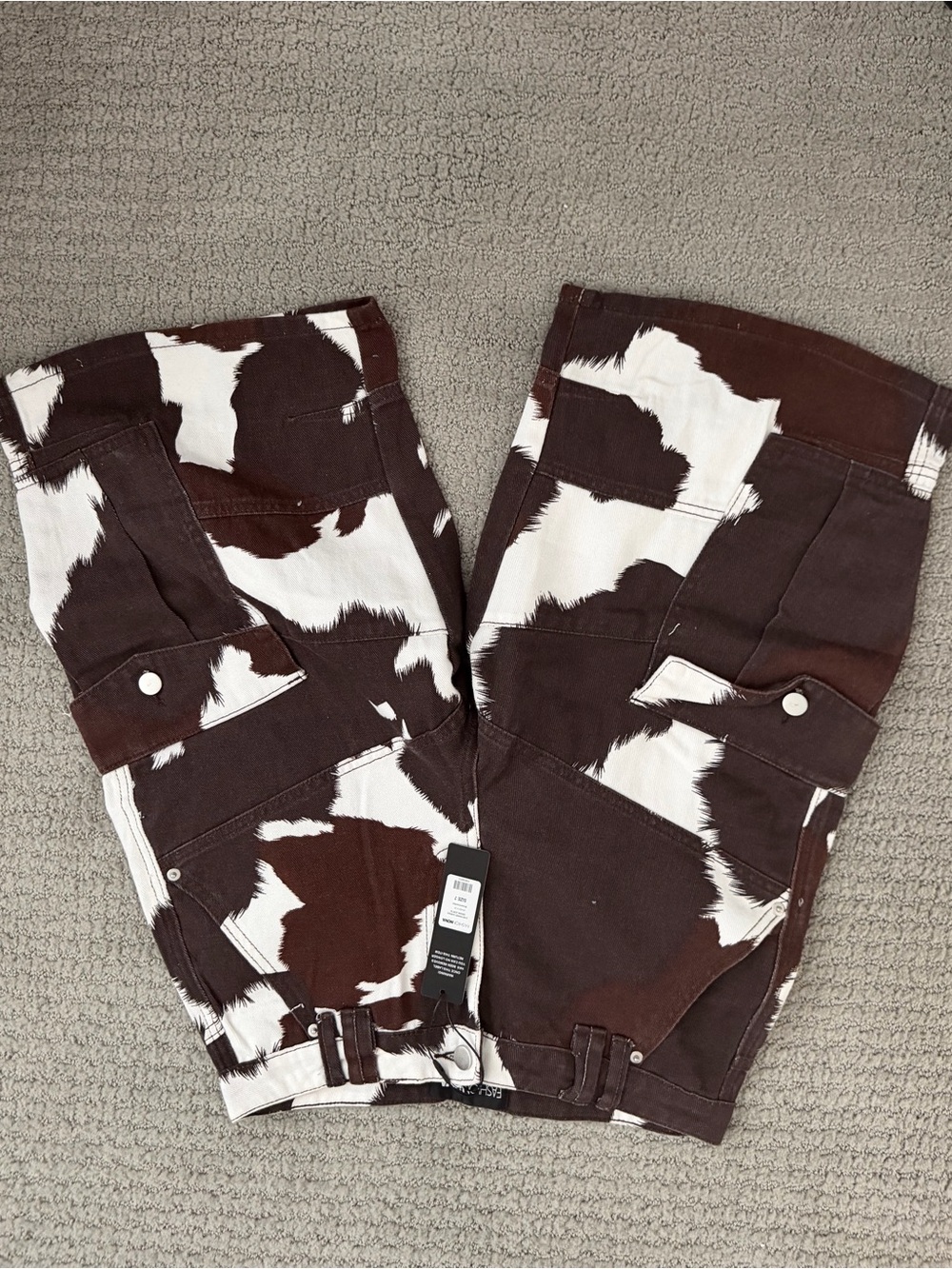 Women’s Cow-Print Brown & White Cargo Jorts